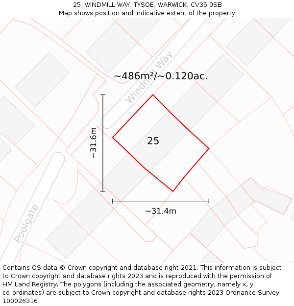 25, WINDMILL WAY, TYSOE, WARWICK, CV35 0SB: Plot and title map