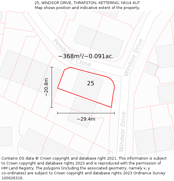 25, WINDSOR DRIVE, THRAPSTON, KETTERING, NN14 4UT: Plot and title map