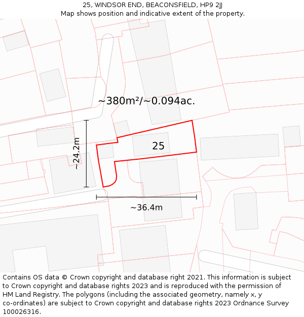 25, WINDSOR END, BEACONSFIELD, HP9 2JJ: Plot and title map
