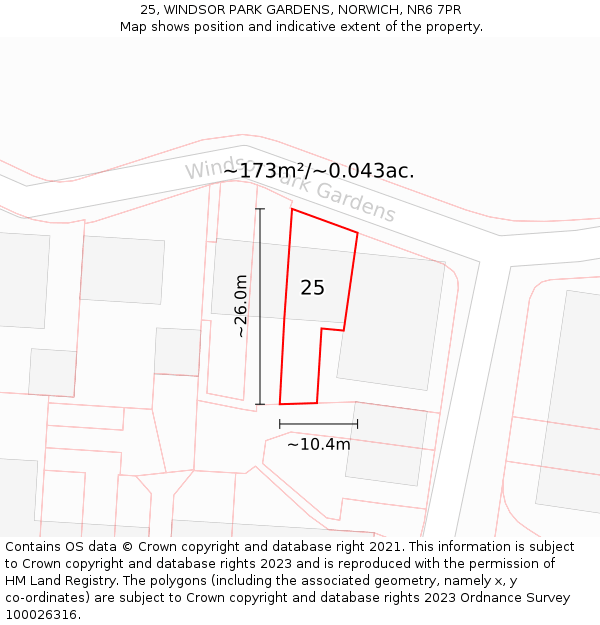 25, WINDSOR PARK GARDENS, NORWICH, NR6 7PR: Plot and title map