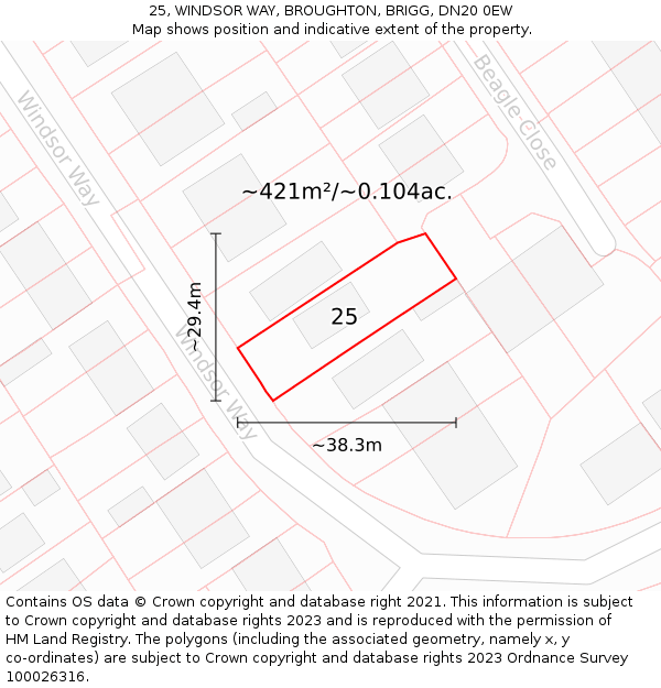 25, WINDSOR WAY, BROUGHTON, BRIGG, DN20 0EW: Plot and title map