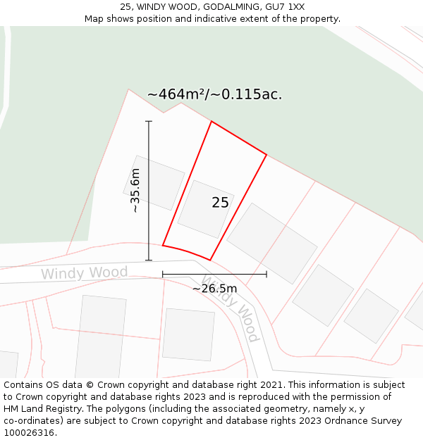 25, WINDY WOOD, GODALMING, GU7 1XX: Plot and title map