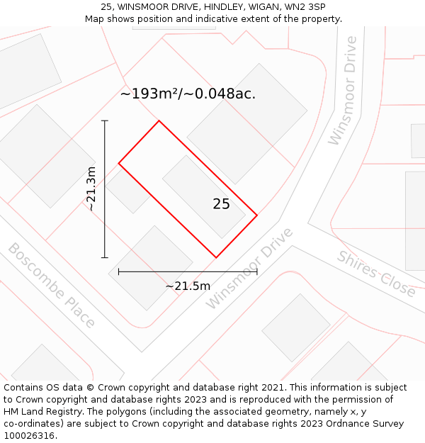 25, WINSMOOR DRIVE, HINDLEY, WIGAN, WN2 3SP: Plot and title map