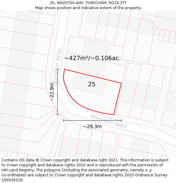 25, WINSTON WAY, THATCHAM, RG19 3TY: Plot and title map