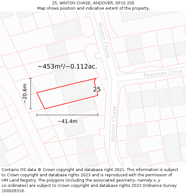 25, WINTON CHASE, ANDOVER, SP10 2SE: Plot and title map