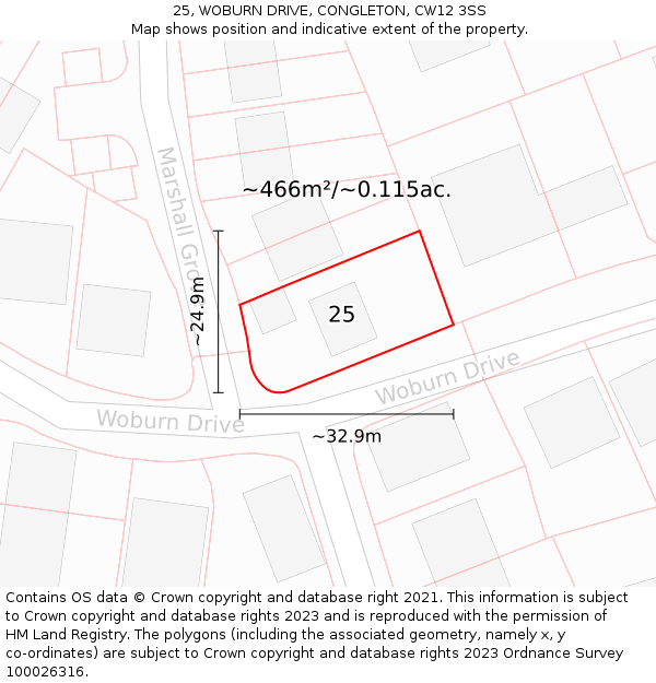 25, WOBURN DRIVE, CONGLETON, CW12 3SS: Plot and title map