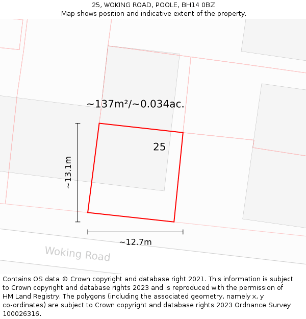 25, WOKING ROAD, POOLE, BH14 0BZ: Plot and title map