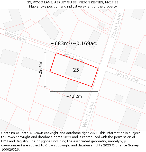 25, WOOD LANE, ASPLEY GUISE, MILTON KEYNES, MK17 8EJ: Plot and title map