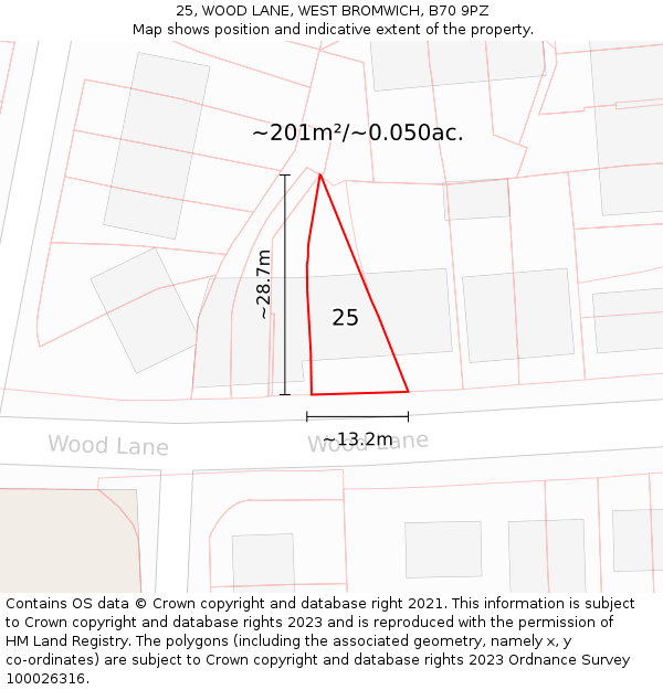 25, WOOD LANE, WEST BROMWICH, B70 9PZ: Plot and title map