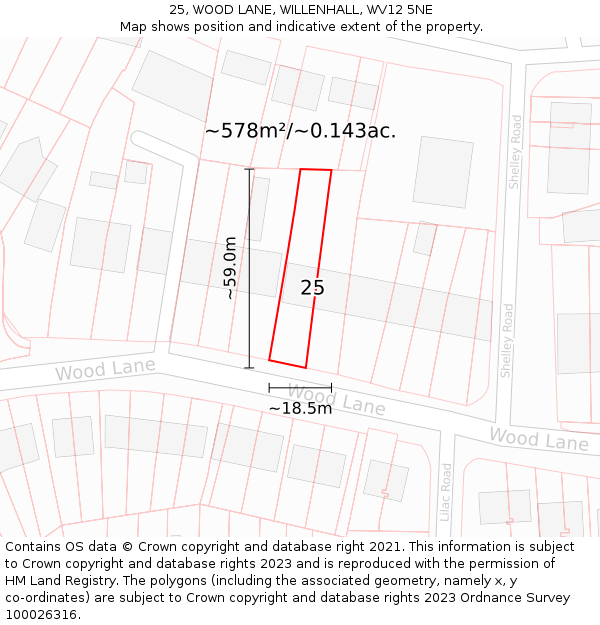 25, WOOD LANE, WILLENHALL, WV12 5NE: Plot and title map