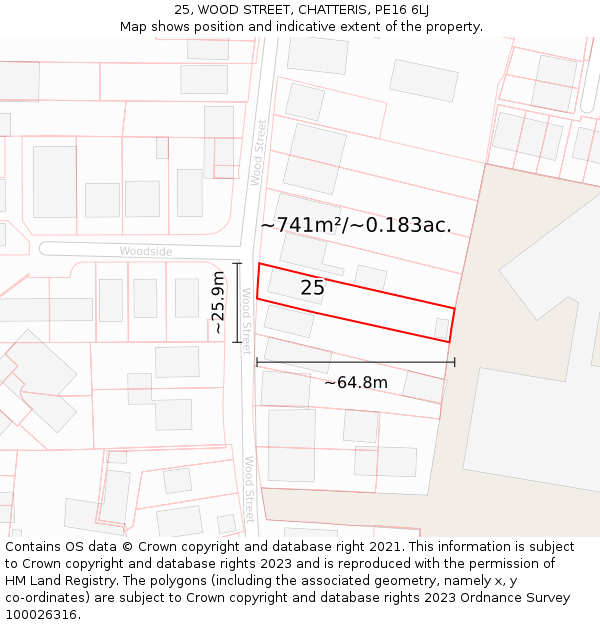 25, WOOD STREET, CHATTERIS, PE16 6LJ: Plot and title map