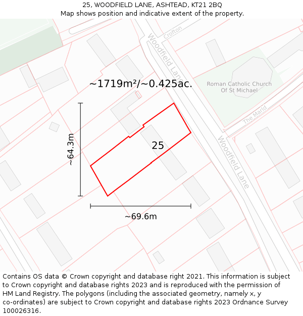 25, WOODFIELD LANE, ASHTEAD, KT21 2BQ: Plot and title map