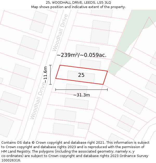 25, WOODHALL DRIVE, LEEDS, LS5 3LQ: Plot and title map