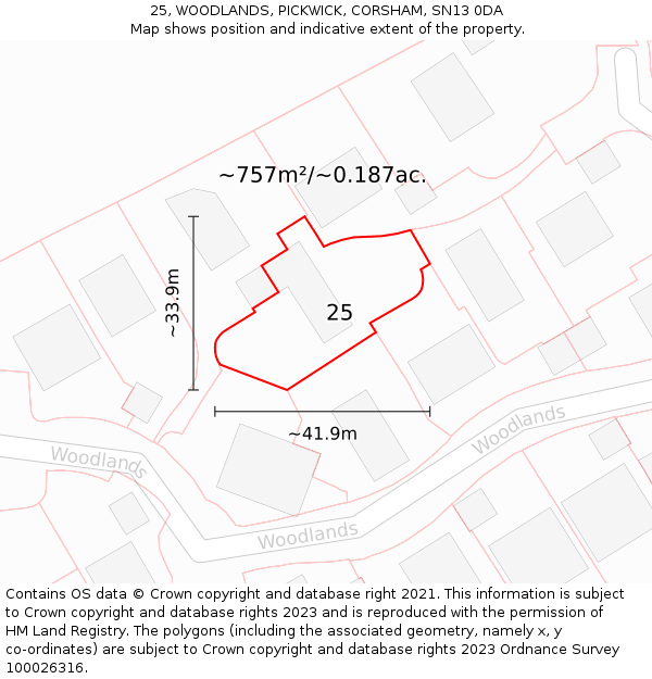 25, WOODLANDS, PICKWICK, CORSHAM, SN13 0DA: Plot and title map