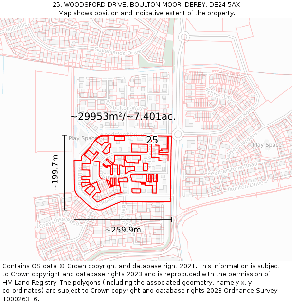25, WOODSFORD DRIVE, BOULTON MOOR, DERBY, DE24 5AX: Plot and title map