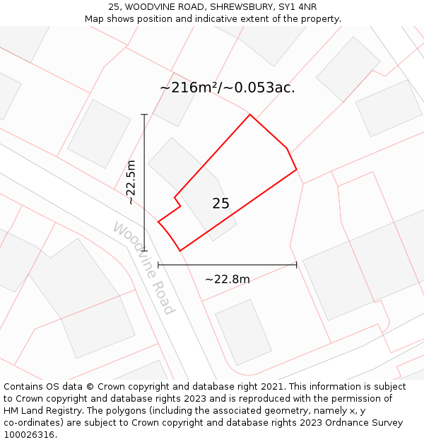 25, WOODVINE ROAD, SHREWSBURY, SY1 4NR: Plot and title map