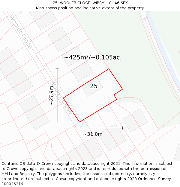 25, WOOLER CLOSE, WIRRAL, CH46 6EX: Plot and title map