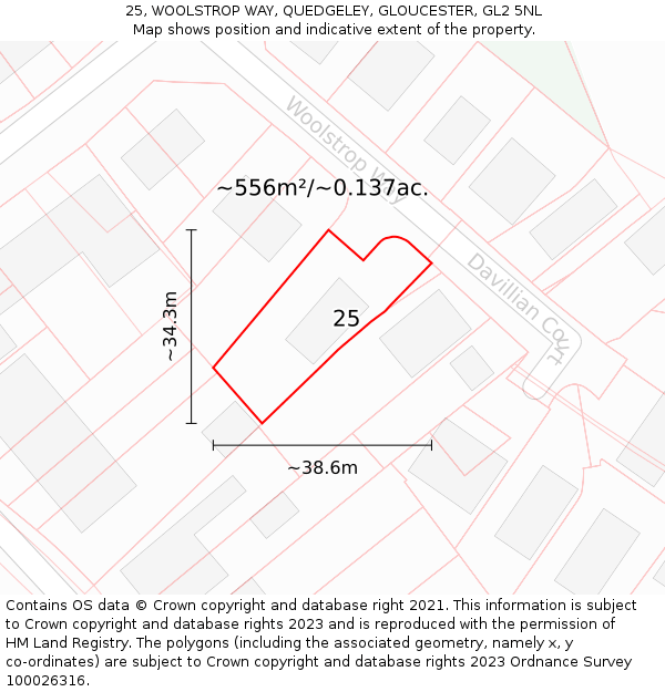25, WOOLSTROP WAY, QUEDGELEY, GLOUCESTER, GL2 5NL: Plot and title map