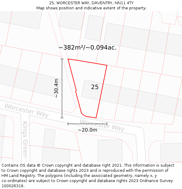 25, WORCESTER WAY, DAVENTRY, NN11 4TY: Plot and title map