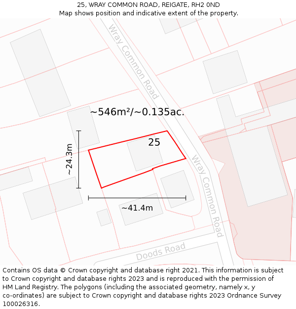 25, WRAY COMMON ROAD, REIGATE, RH2 0ND: Plot and title map