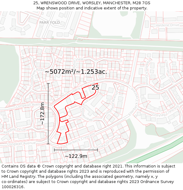 25, WRENSWOOD DRIVE, WORSLEY, MANCHESTER, M28 7GS: Plot and title map