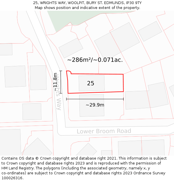 25, WRIGHTS WAY, WOOLPIT, BURY ST. EDMUNDS, IP30 9TY: Plot and title map