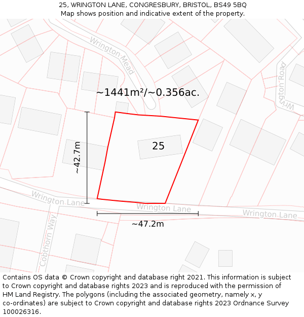25, WRINGTON LANE, CONGRESBURY, BRISTOL, BS49 5BQ: Plot and title map