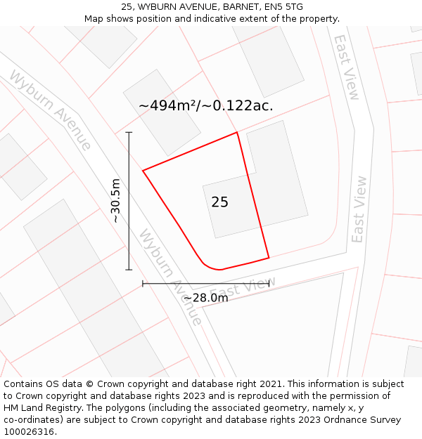 25, WYBURN AVENUE, BARNET, EN5 5TG: Plot and title map