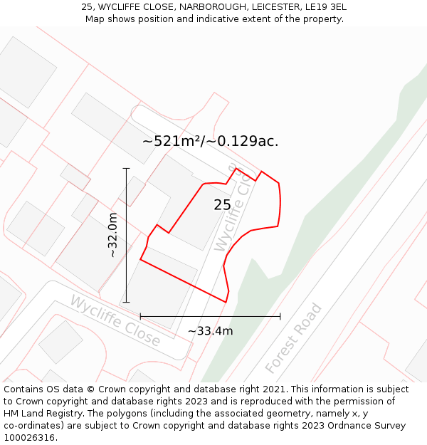 25, WYCLIFFE CLOSE, NARBOROUGH, LEICESTER, LE19 3EL: Plot and title map
