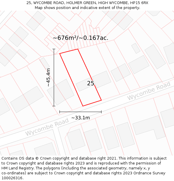 25, WYCOMBE ROAD, HOLMER GREEN, HIGH WYCOMBE, HP15 6RX: Plot and title map