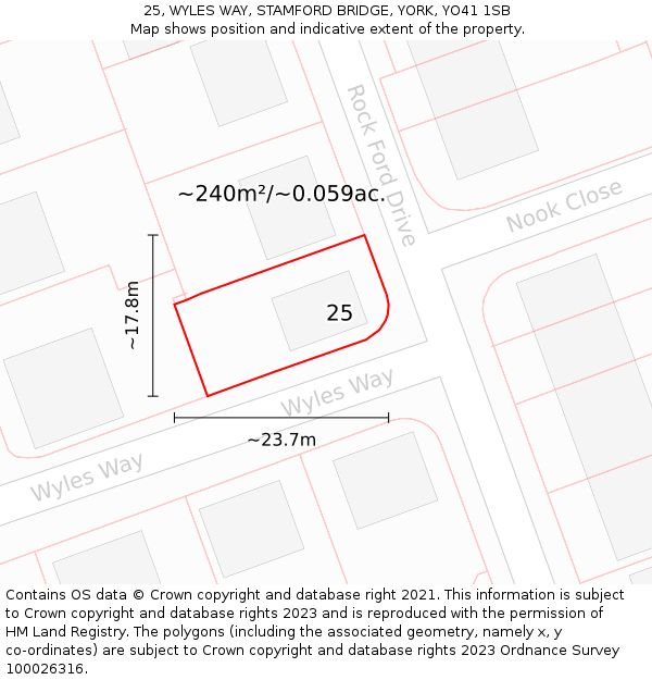 25, WYLES WAY, STAMFORD BRIDGE, YORK, YO41 1SB: Plot and title map