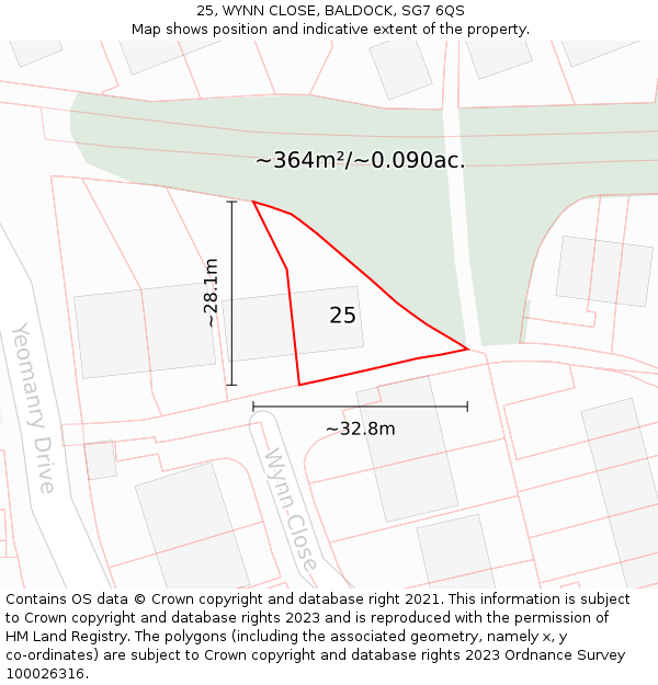 25, WYNN CLOSE, BALDOCK, SG7 6QS: Plot and title map