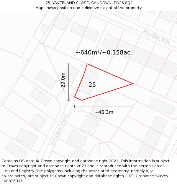 25, YAVERLAND CLOSE, SANDOWN, PO36 8QF: Plot and title map