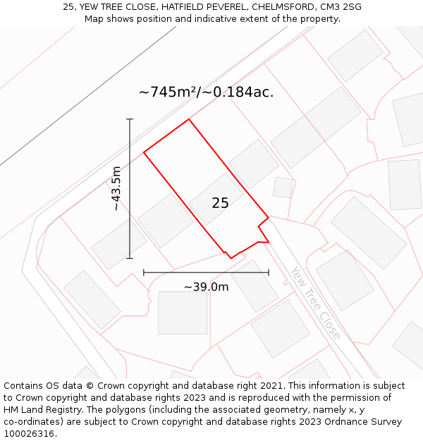 25, YEW TREE CLOSE, HATFIELD PEVEREL, CHELMSFORD, CM3 2SG: Plot and title map