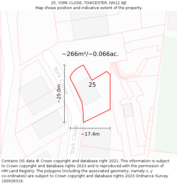 25, YORK CLOSE, TOWCESTER, NN12 6JE: Plot and title map