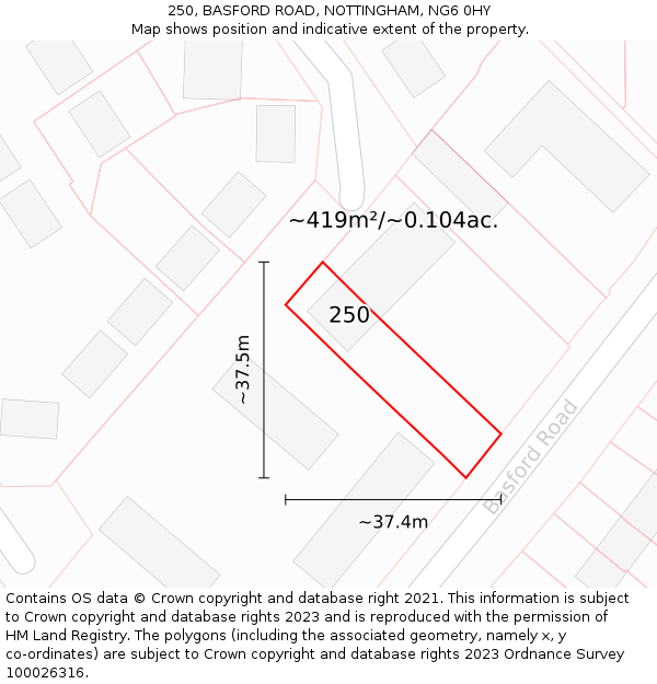 250, BASFORD ROAD, NOTTINGHAM, NG6 0HY: Plot and title map