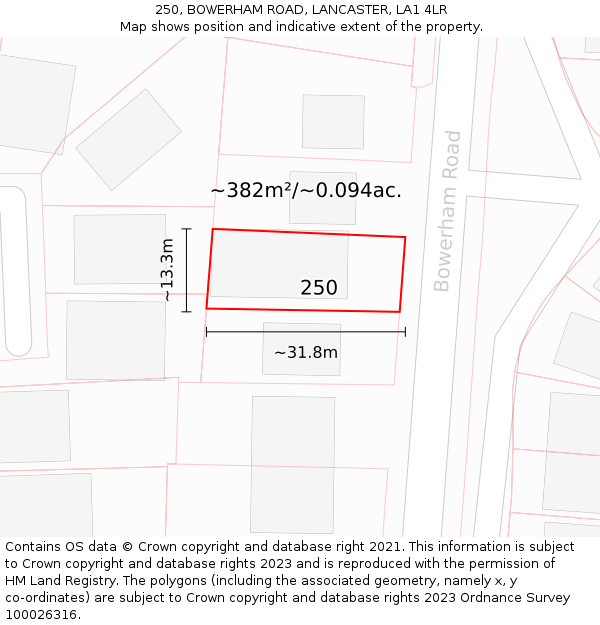 250, BOWERHAM ROAD, LANCASTER, LA1 4LR: Plot and title map