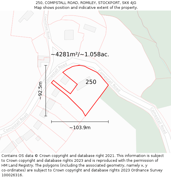 250, COMPSTALL ROAD, ROMILEY, STOCKPORT, SK6 4JG: Plot and title map