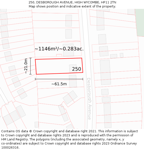 250, DESBOROUGH AVENUE, HIGH WYCOMBE, HP11 2TN: Plot and title map