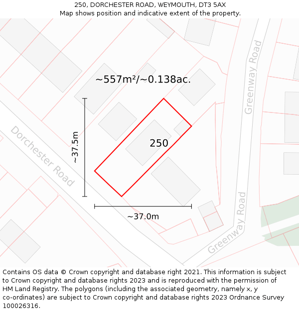 250, DORCHESTER ROAD, WEYMOUTH, DT3 5AX: Plot and title map