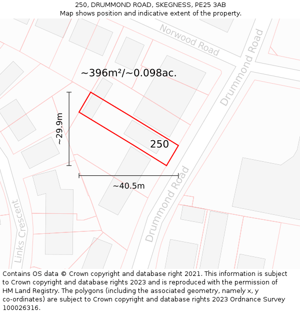 250, DRUMMOND ROAD, SKEGNESS, PE25 3AB: Plot and title map