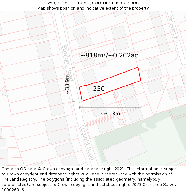 250, STRAIGHT ROAD, COLCHESTER, CO3 9DU: Plot and title map