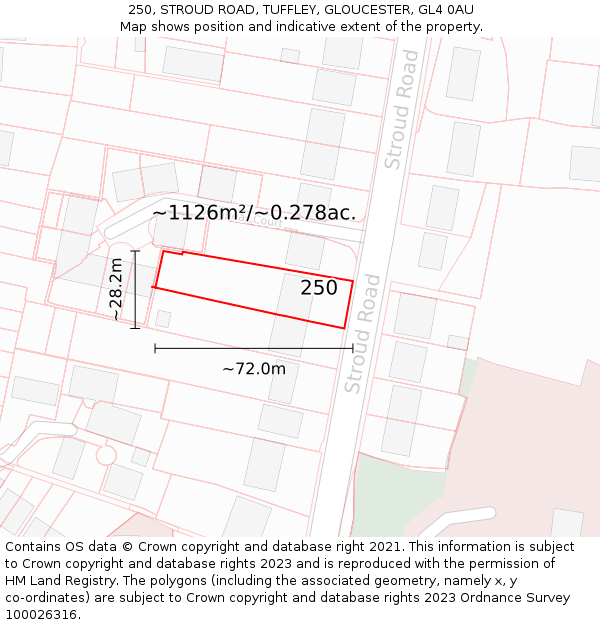 250, STROUD ROAD, TUFFLEY, GLOUCESTER, GL4 0AU: Plot and title map