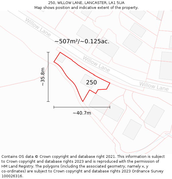 250, WILLOW LANE, LANCASTER, LA1 5UA: Plot and title map