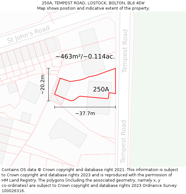 250A, TEMPEST ROAD, LOSTOCK, BOLTON, BL6 4EW: Plot and title map