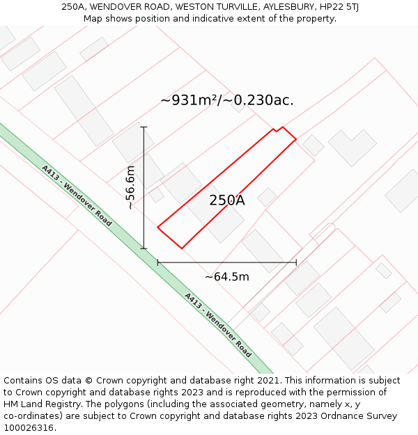 250A, WENDOVER ROAD, WESTON TURVILLE, AYLESBURY, HP22 5TJ: Plot and title map