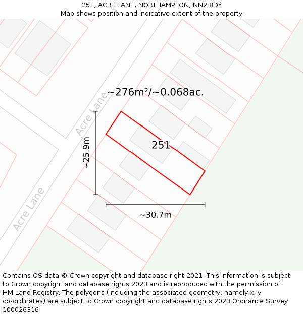 251, ACRE LANE, NORTHAMPTON, NN2 8DY: Plot and title map