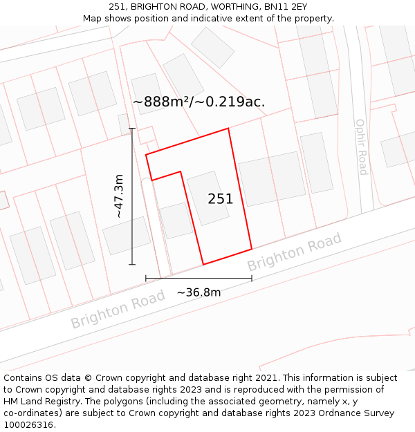 251, BRIGHTON ROAD, WORTHING, BN11 2EY: Plot and title map