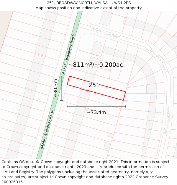 251, BROADWAY NORTH, WALSALL, WS1 2PS: Plot and title map