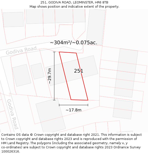251, GODIVA ROAD, LEOMINSTER, HR6 8TB: Plot and title map